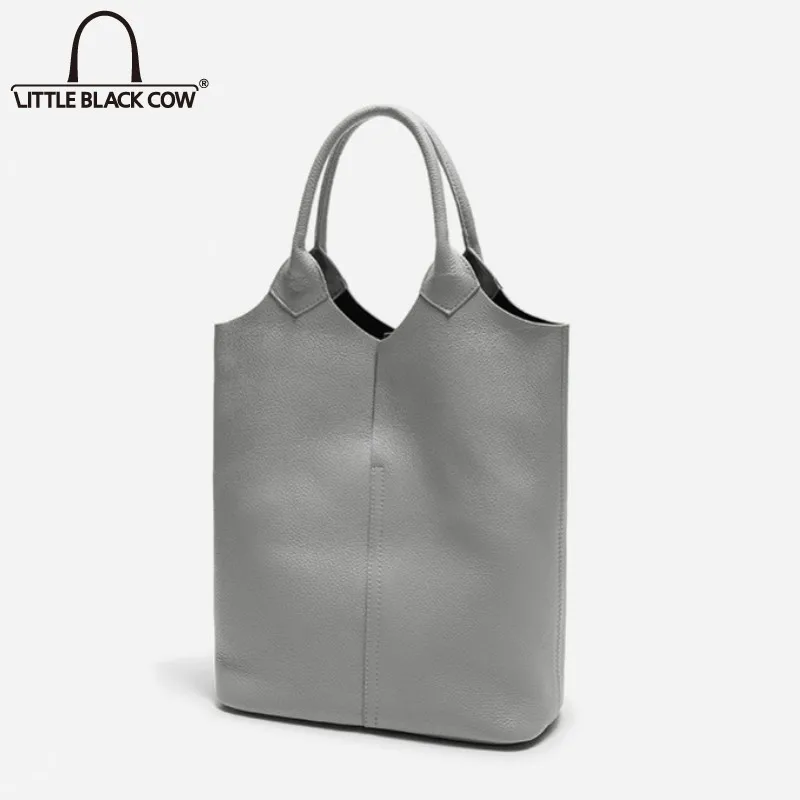 

Сумка-тоут женская из натуральной кожи, винтажный вместительный Повседневный саквояж, однотонная серая Повседневная Сумочка на плечо из во...