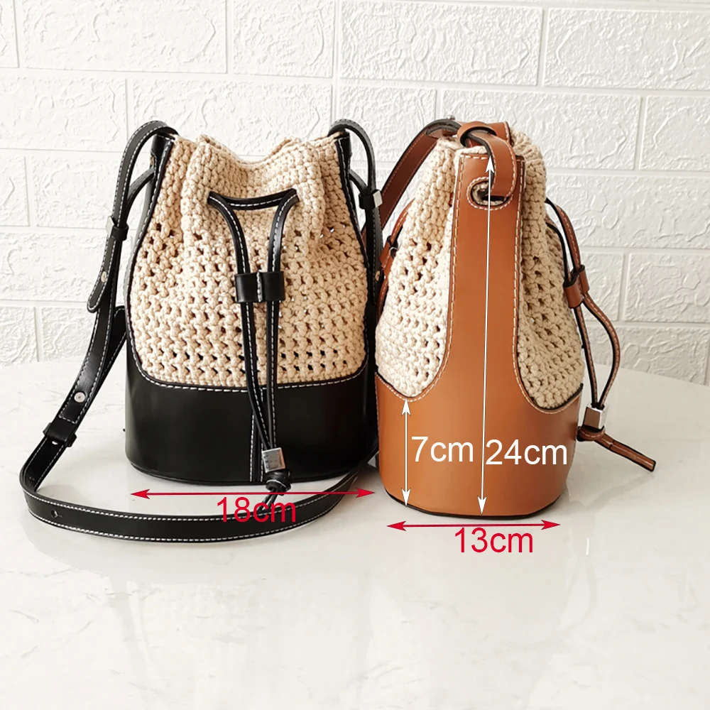 Handmade Handbag Shoulder Strap Hollow Drawstring Woven Bag Set Bucket Bag Leather With Bag Bottom Belt Bag For DIY Backpack