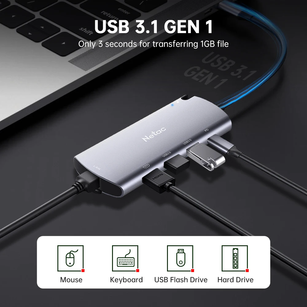 Чехол Netac USB C Hub Type 3 1 M2 SSD 6 в HUB 4K HDMI RJ45 PD 0 M.2 B-Key для настольного ноутбука MacBook Pro Air