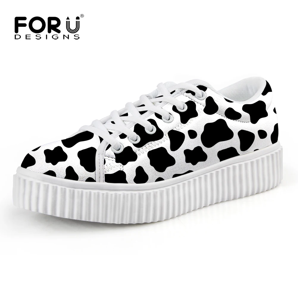 

Женские кроссовки INSTANTARTS, повседневная обувь на платформе, с коровьим узором, низкие, черные и белые