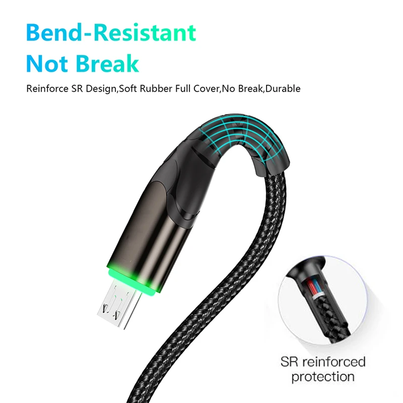 Oppselve LED Micro USB Cable 2.4A Fast Charging Charger 1m Microusb Data Cable For Samsung Xiaomi Wire Cord Mobile Phone Cables