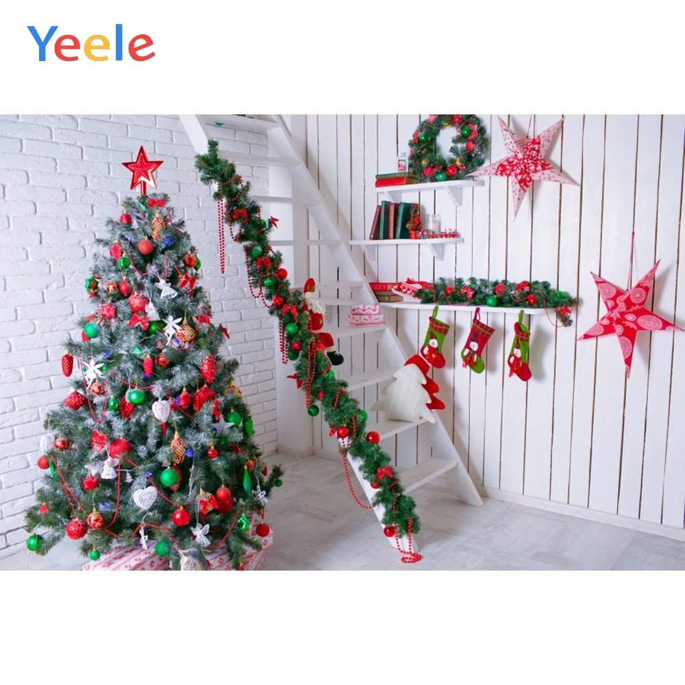 

Yeele Christmas Party Backdrops for Photocall White Wood Wall Grass Backdrop Photo Booth Props Decor For Photography Backgrounds