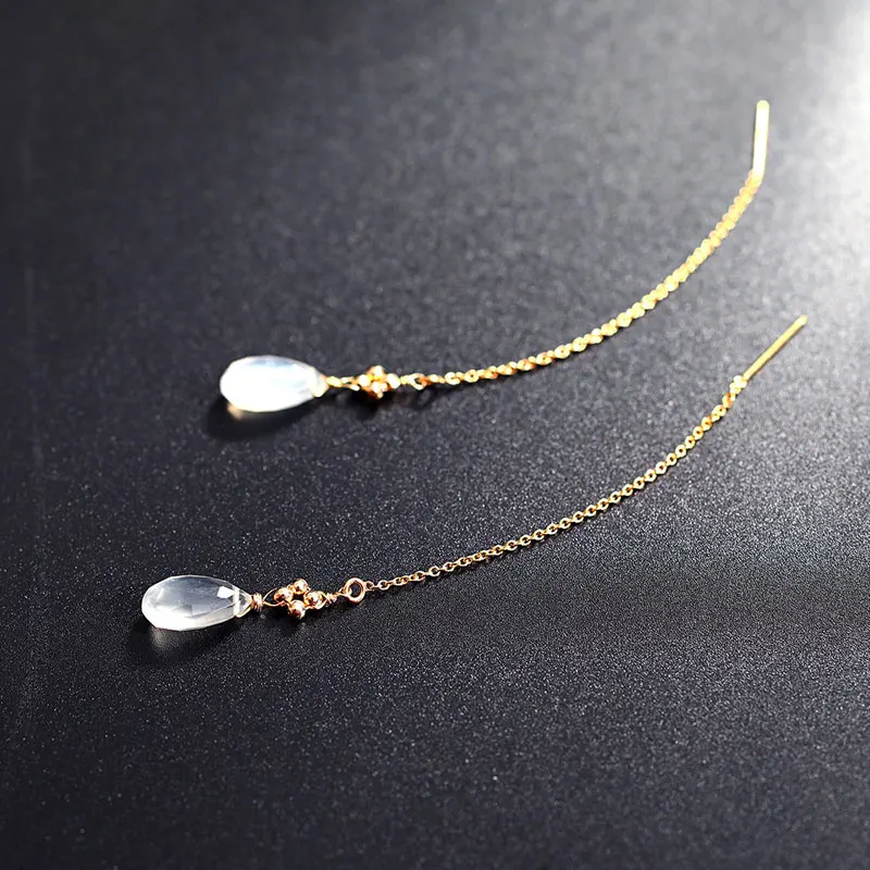 DAIMI 14K Gold Injection Grey Moonstone Long Earrings Female Simple Hand Send Girlfriend | Украшения и аксессуары