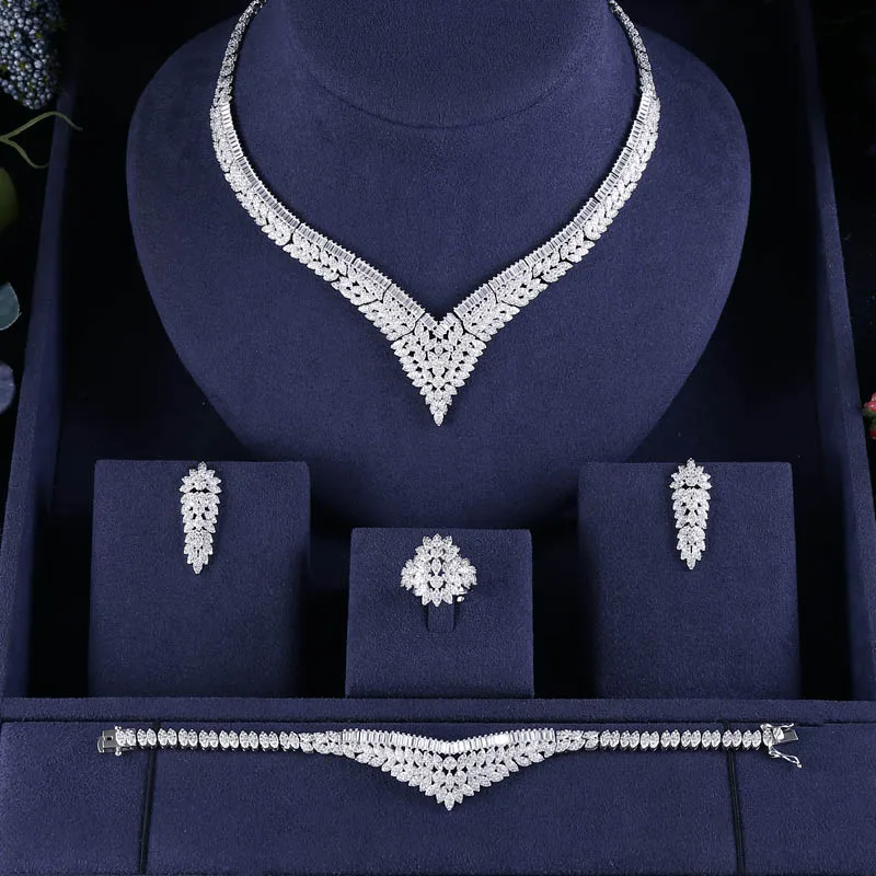 Роскошные женские Драгоценности элегантная форма Свадебный CZ ожерелье серьги
