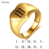 personality roman numeral letter rings customize gold color stainless steel fashion jewelry heart finger ring women and men