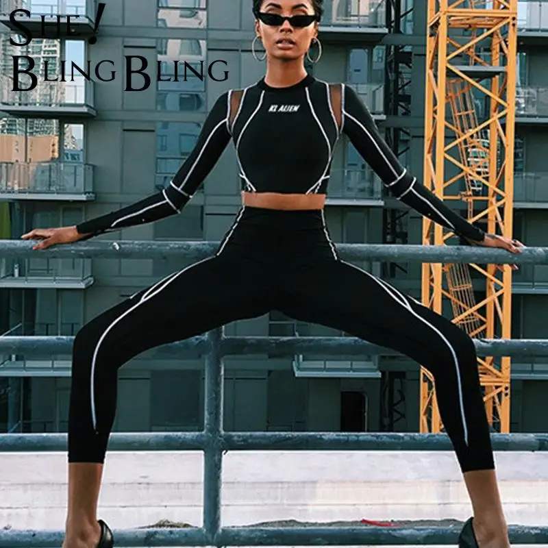 SheBlingBling летний черный спортивный костюм из 2 предметов Женский комплект с длинным