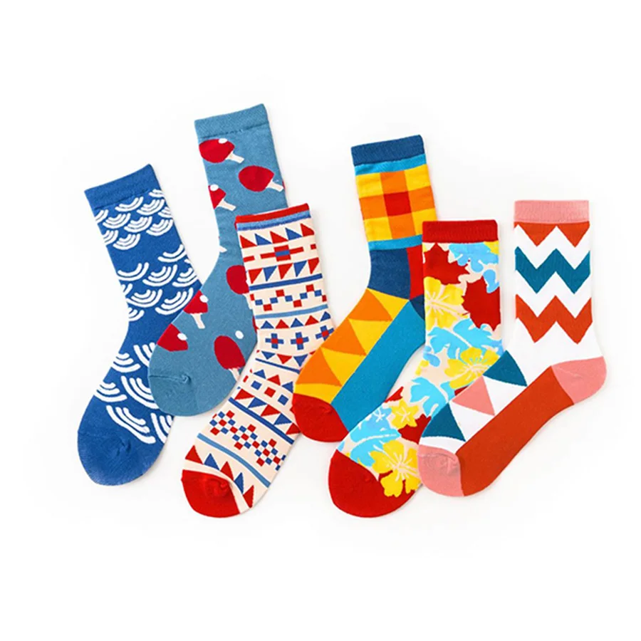 Хлопковые женские носки смешные счастливых с рисунком в виде кленового листа