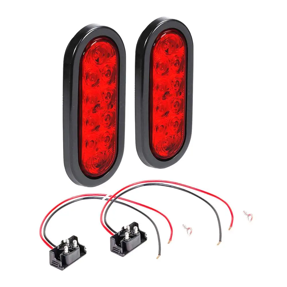 Fuleem 2PCS 6INCH 10 LED Surface Mount Oval Red Stop Brake Marker Tail Light 12V Waterproof |