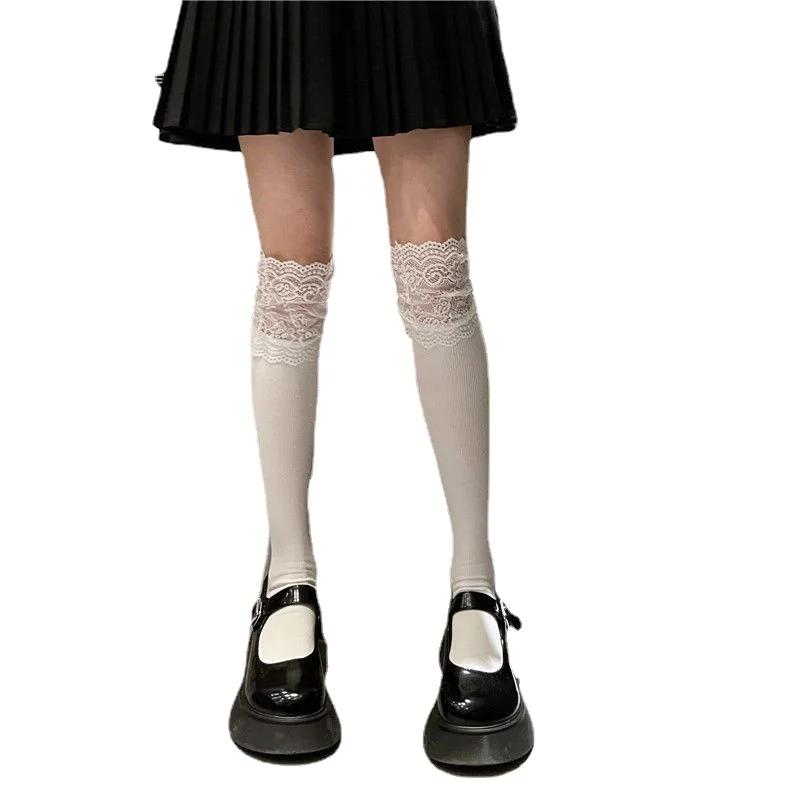 

Women's Cotton Socks Lolita Japanese College Style Lace Thin Girl's Knee Socks Cute Street Harajuku Female's JK Lace Socks
