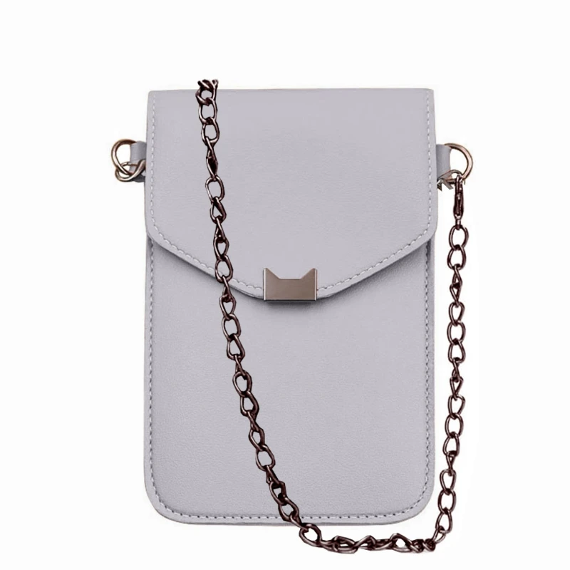 

PU Leather Shoulder Bag for Women Simple Transparent Touch Screen Cross-Body Wallet Chain Bags Pocket Phone Purse