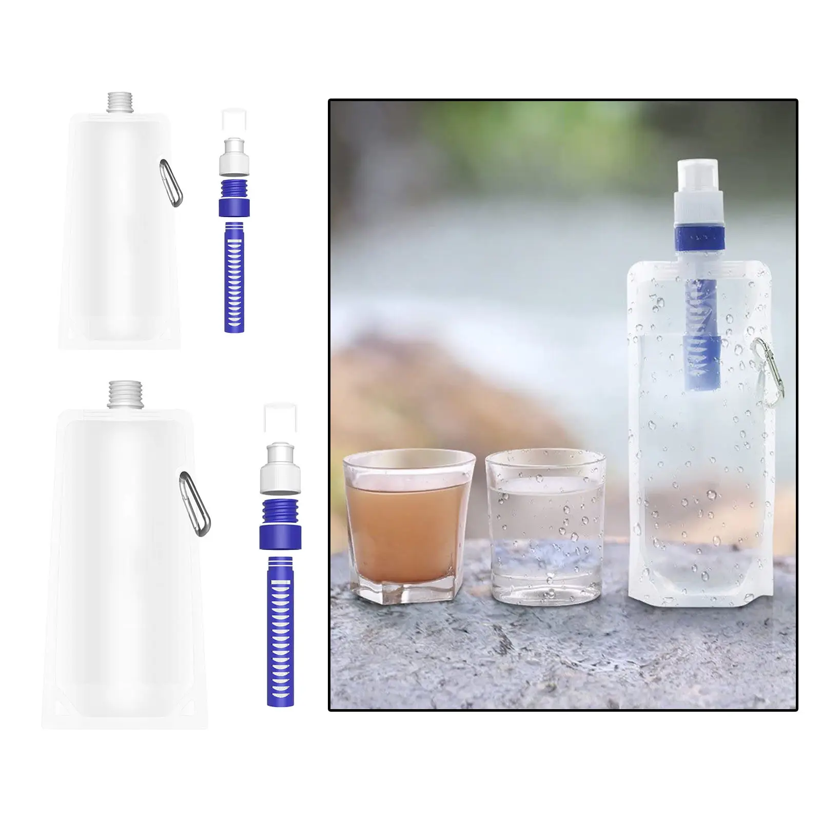 

480/1000ml Collapsible Water Filter Bottle with Water Filter Straw BPA Free Outdoor Filtered Water Bag for Camping Cycling