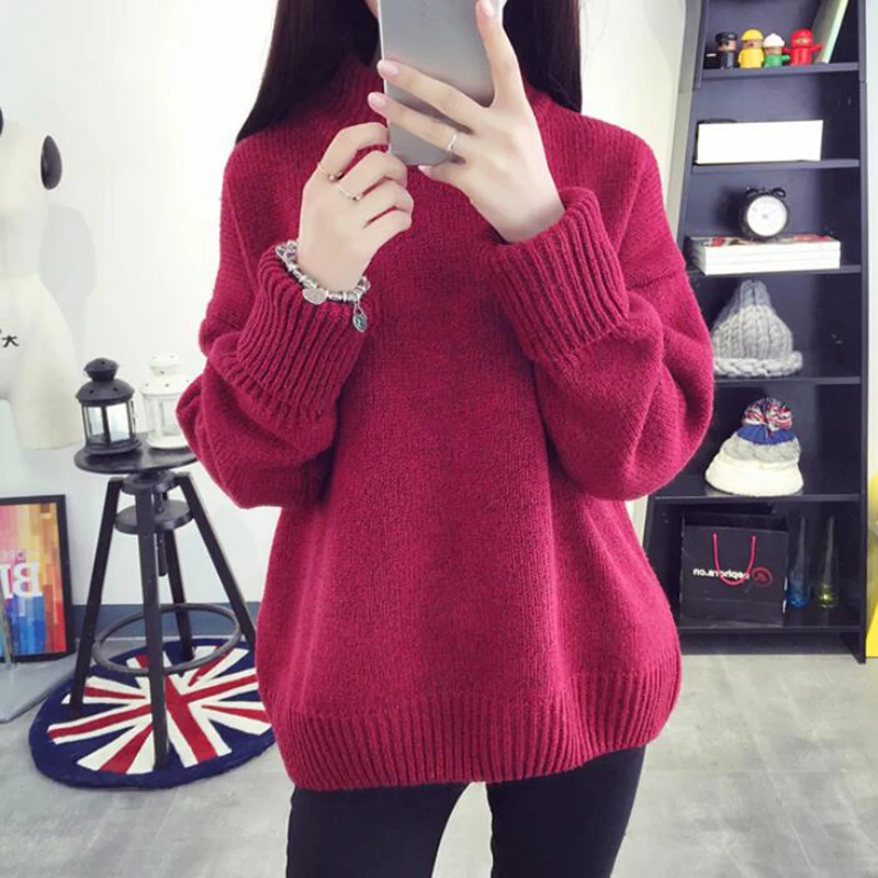 

Casual Full Sleeve Turtleneck Loose Pullovers Computer Knitted Sweaters Winter Fashion Women Warm Solid Sweaters