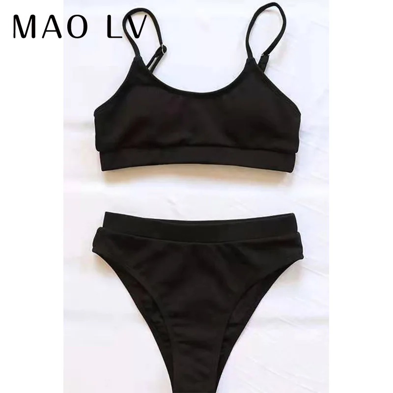 

High Waist Bikinis 2021 Swimsuits Women Push Up Swimwear Ribbed Strap Splicing Bathing Suit Biquini Brazilian Bikini Beachwear