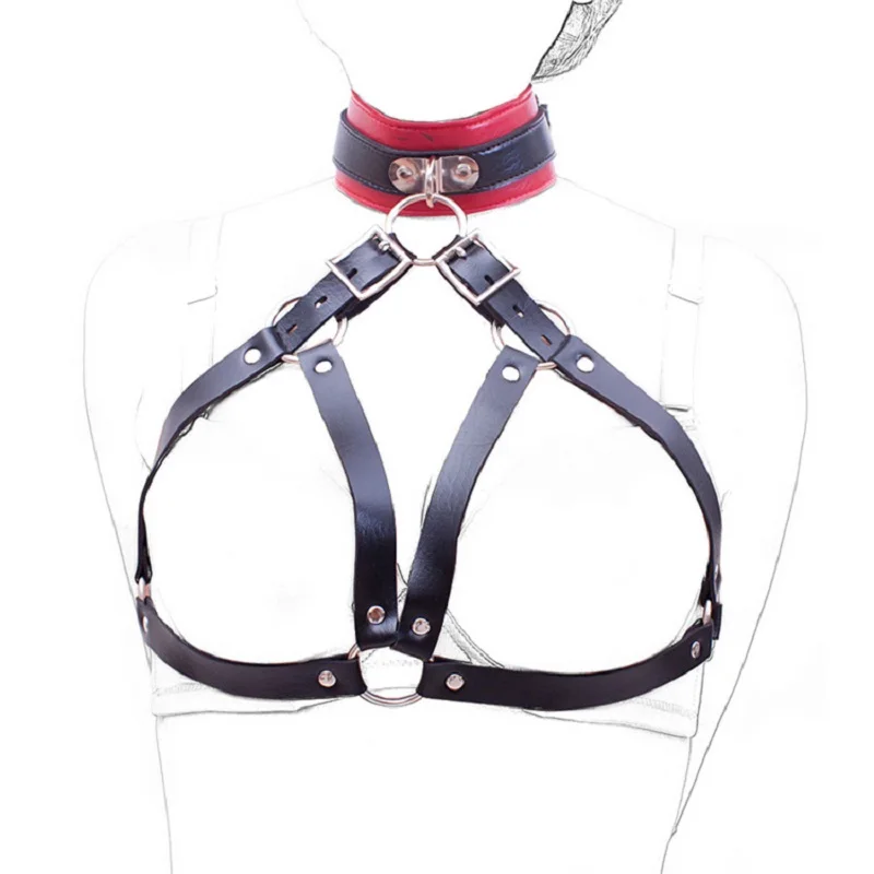 

Exotic Accessory of Sexy Leather Open Bust Body Harness Breast Binder String Bra for Fetish Bdsm Bondage Strap Women's Clubwear