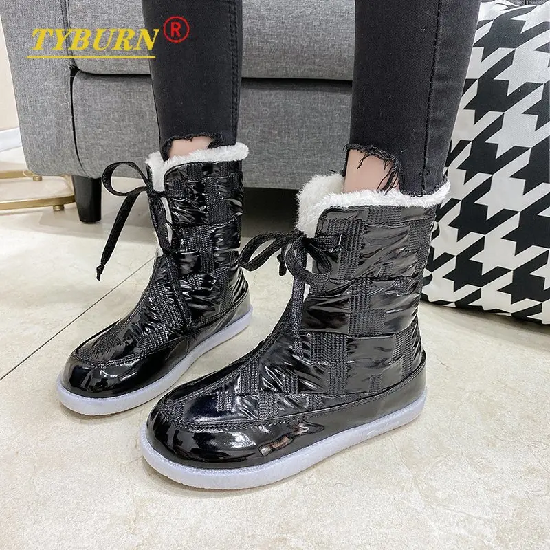 

TYBURN 2021 Warm Winter Snow Boots Women's Black Silver Furry Boots with Transparent Jelly Shoes Plush Ankle Boots Size 43