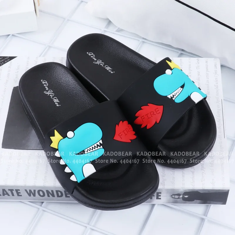 Детские летние тапочки с рисунком динозавра Домашняя водонепроницаемая обувь