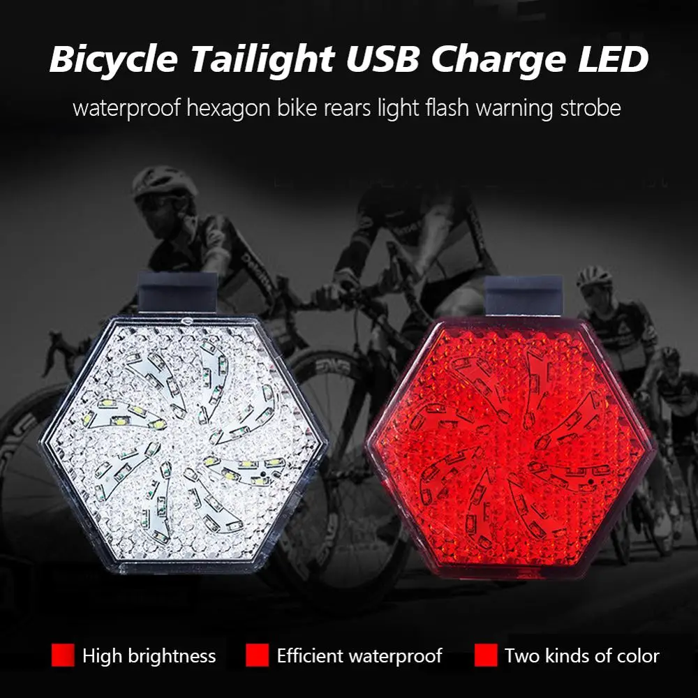 Red White Cycling Light USB Rechargeable Bicycle Tailight Hexagon Safe Warning Flashing Tail Riding Bike Lights | Спорт и