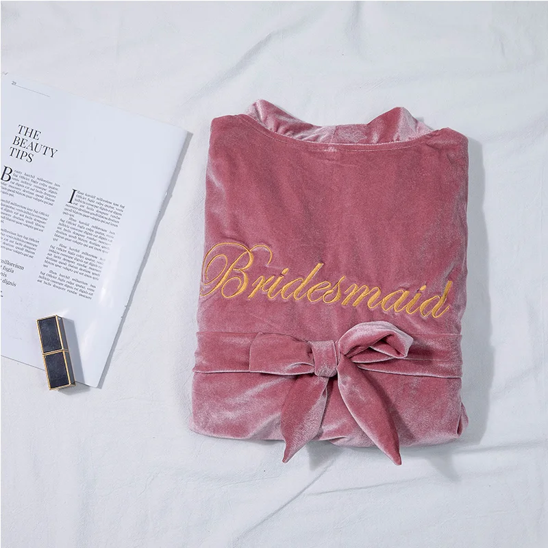 Бархатный халат для невесты подружки винного цвета короткая повседневная одежда