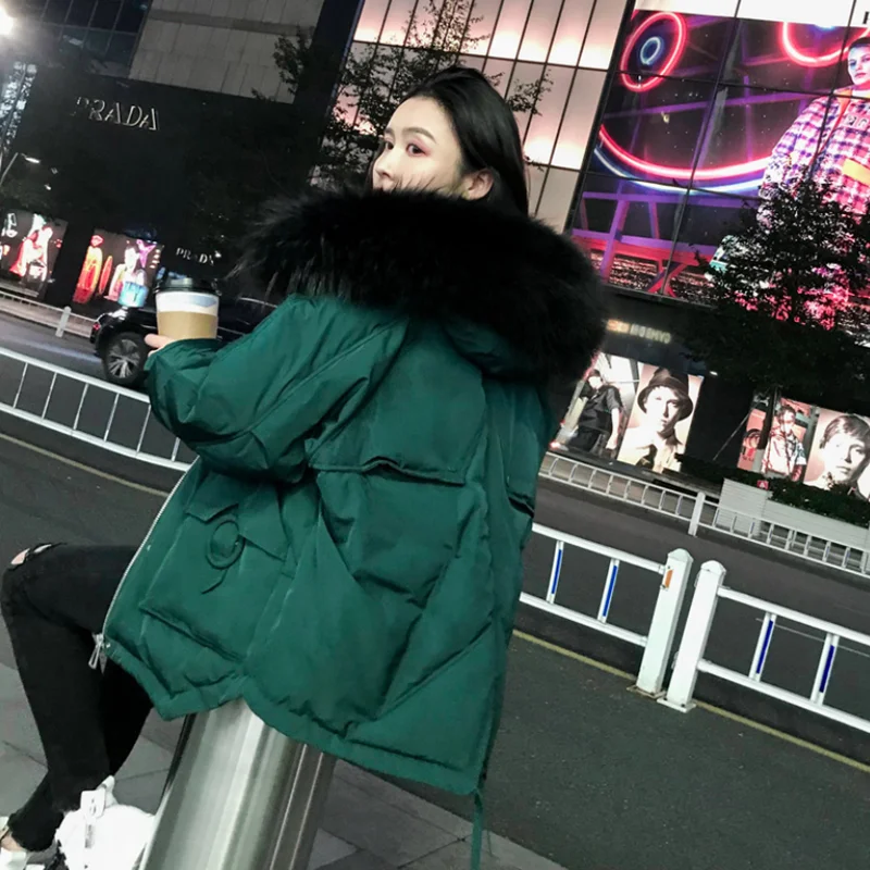 Женский короткий пуховик в Корейском стиле свободные очень большие шерстяные