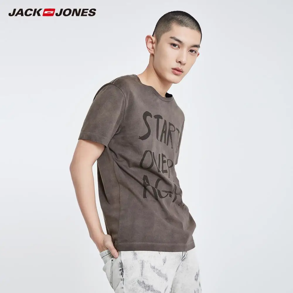 Мужская футболка с короткими рукавами JackJones 100% хлопок буквенным принтом прямой