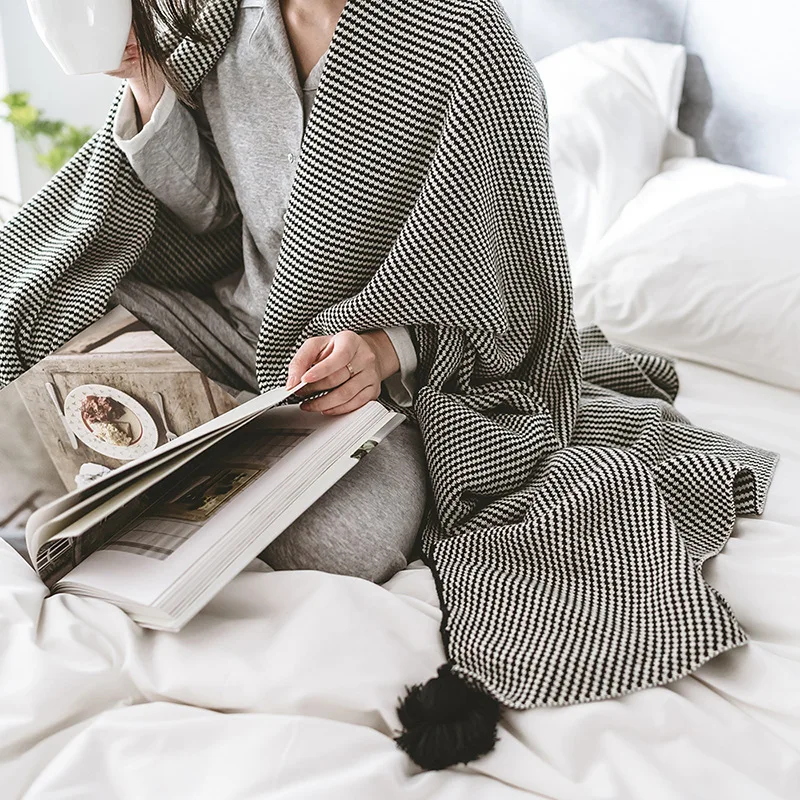 

Blanket Knitted Cotton Sofa Towel Cover Blanket Nordic Style Jacquard Weave Bedroom Keep Warm Fashion Soft Shawl Skin Friendly