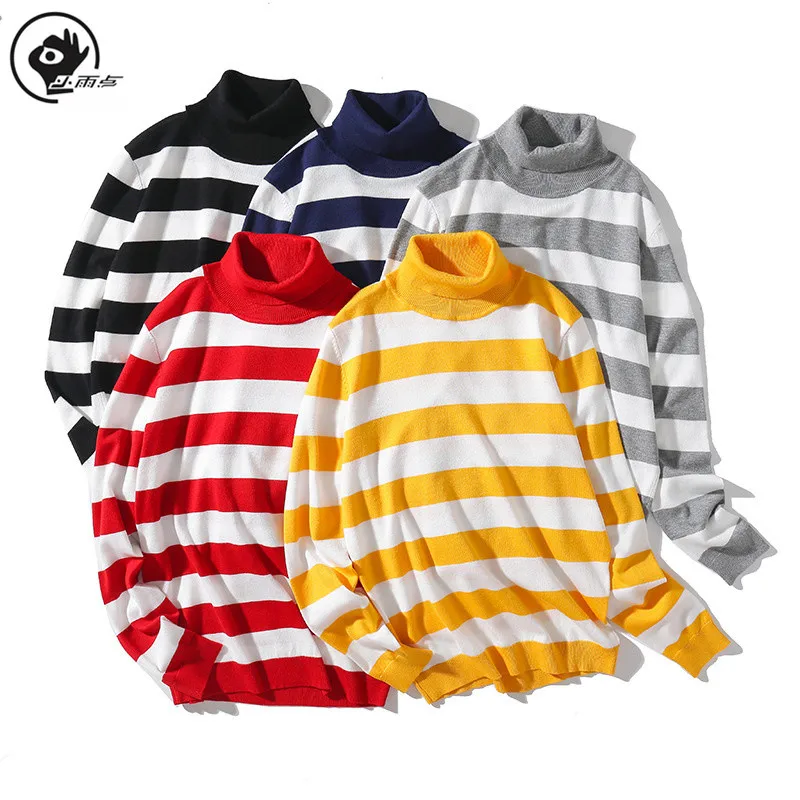 Маленький осенний свитер с каплями дождя Мужской пуловер в полоску высоким