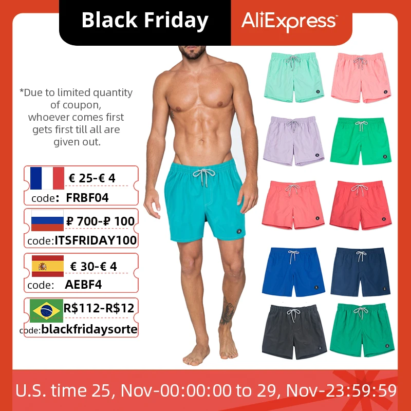 

SURFCUZ Men's Swimming Shorts Quick Dry Solid Beach Board Shorts with Pockets and Mesh Lining Mens Surfing Shorts Swim Trunks