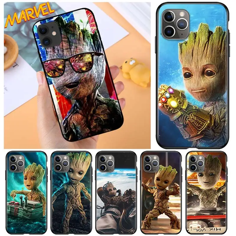 

Groot Marvel Avengers for Apple iPhone 12 Pro Max Mini 11 Pro XS Max X XR 6S 6 7 8 Plus 5S SE2020 Soft Black Phone Case