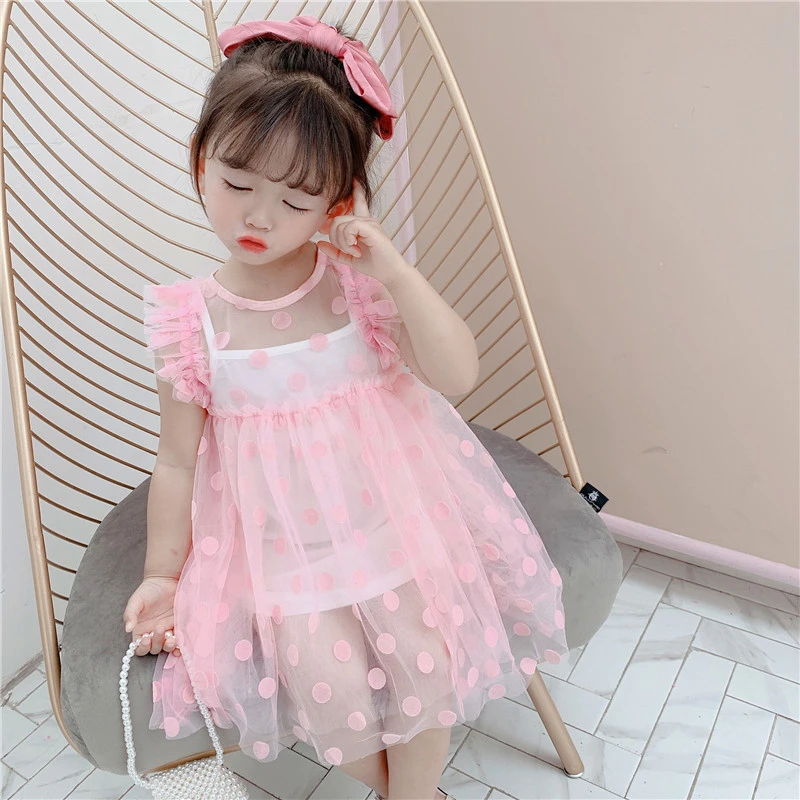 

Детское летнее платье-жилет в горошек, из двух предметов