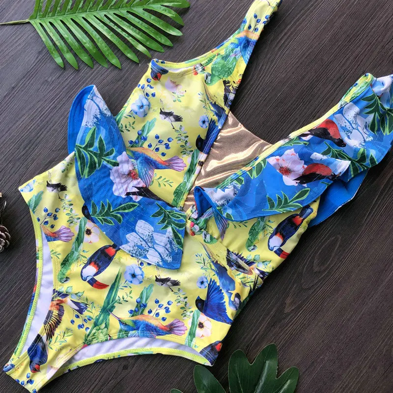 Сексуальный слитный купальник с оборками цветочным принтом Бразильское бикини