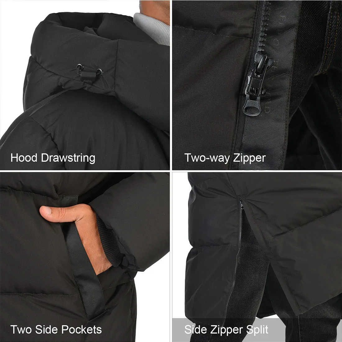 Mens Long Down Jacket Coat Winter Lesmart Warm Padded Thicken Hooded Windbreaker High Quality Down Parka Overcoat