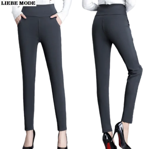 

Размера плюс серого и черного цветов с эластичной резинкой на талии; Узкие брюки-карандаш для женщин 4XL 5XL офисные брюки женские леггинсы с к...