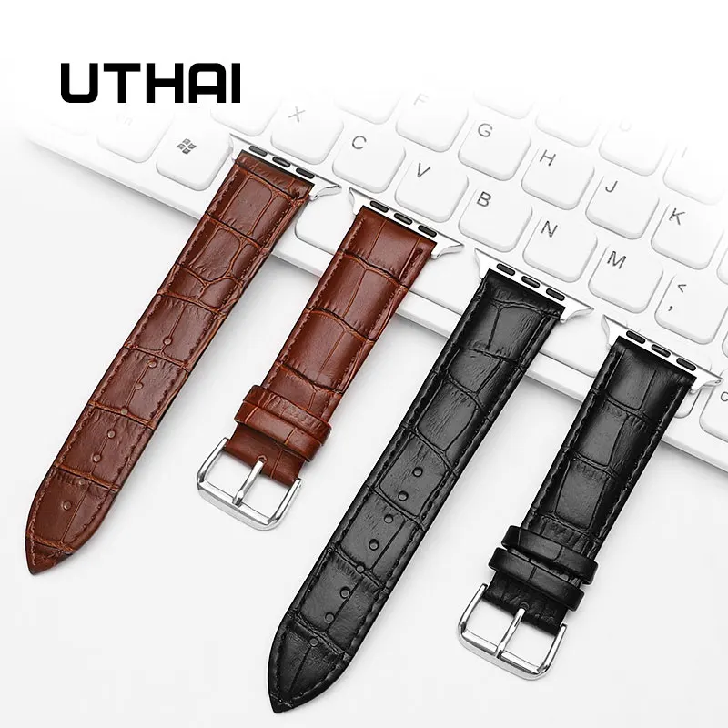 Кожаный ремешок для часов UTHAI A03 Apple Watch 42 мм 38 44 40 сменный iWatch 4 3 2 1 Ремешки наручных