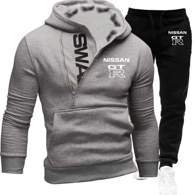 

High quality Fashion casual cotton Men Hoodie pullover Autumn Winter New Set Zipper Hoodie+pants Fleece thick Hoodie set