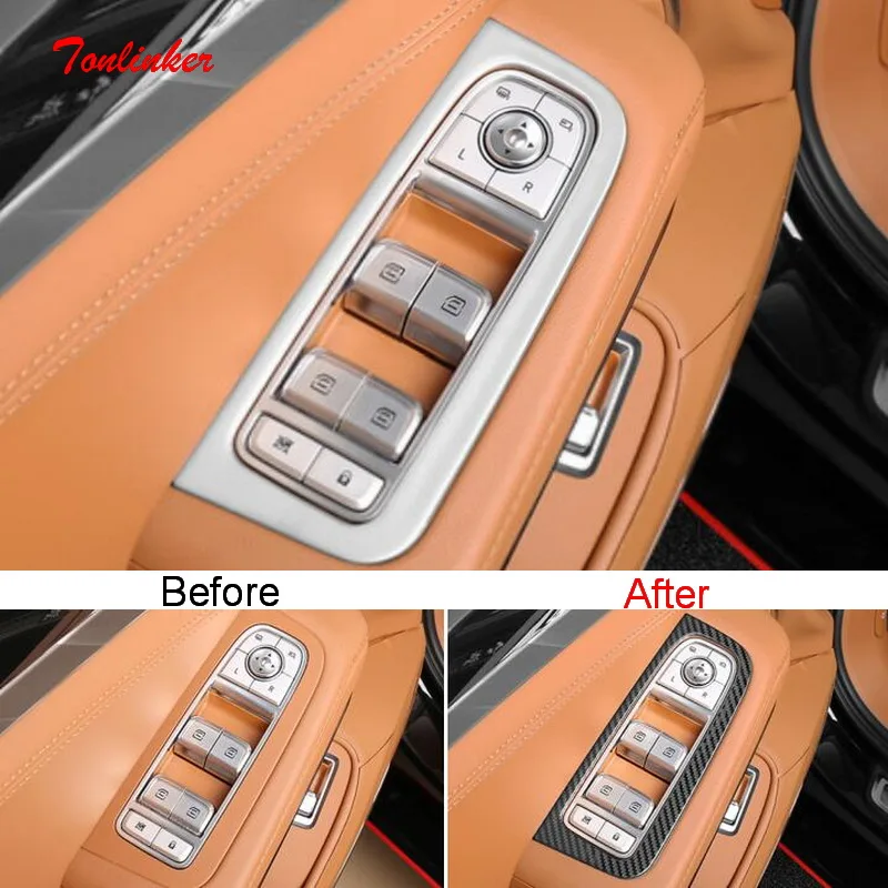 Tonlinker Interior Car Windows Control Pad Covers For FAW HONGQI H9 2020-2021 Car Styling 4 PCS Stainless steel Cover Stickers