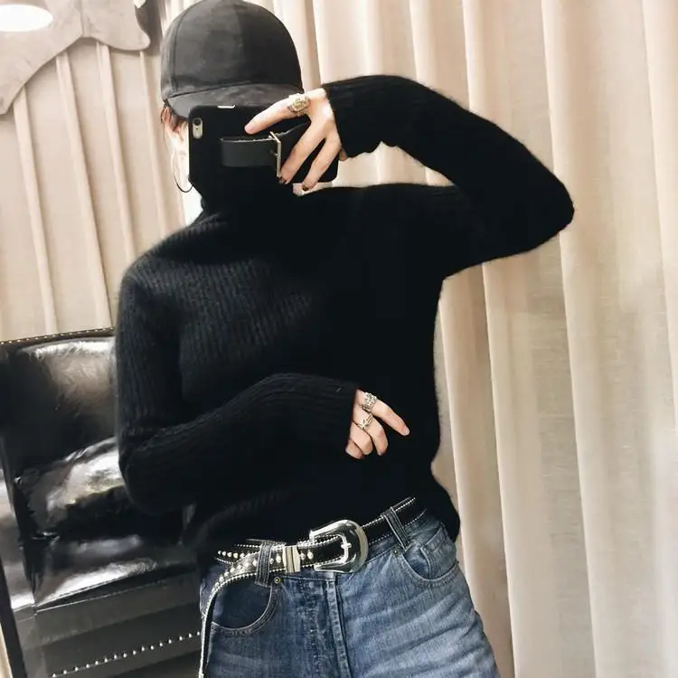 Autumn winter Knitted Sweater Women Fashion jumper 2019 Thick oversized loose knitted sweater female turtleneck pullover | Женская