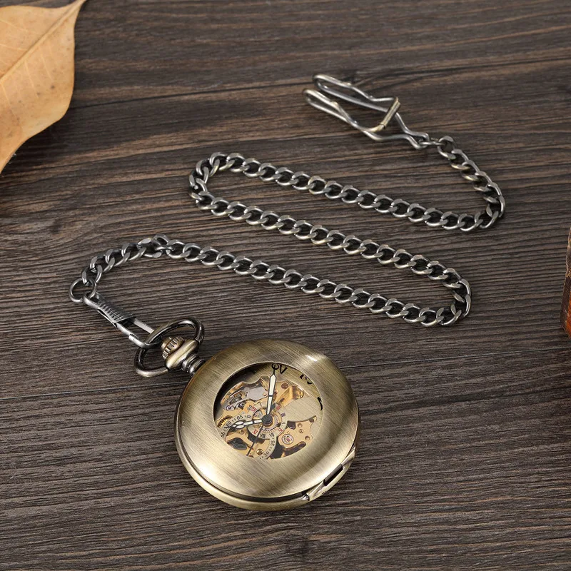 

Antique Bronze Mechanical Pocket Watch Man Women Exquisite Carved Roman Numberal Dial Design Steampunk FOB Chain Clock Gifts New