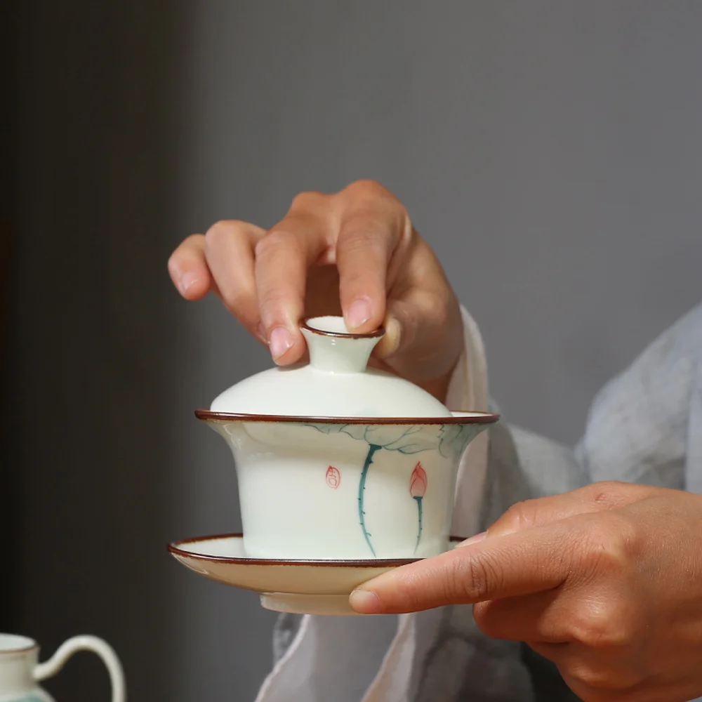 130 мл ручная роспись цветок лотоса чайная тарелка китайский Gaiwan керамическая