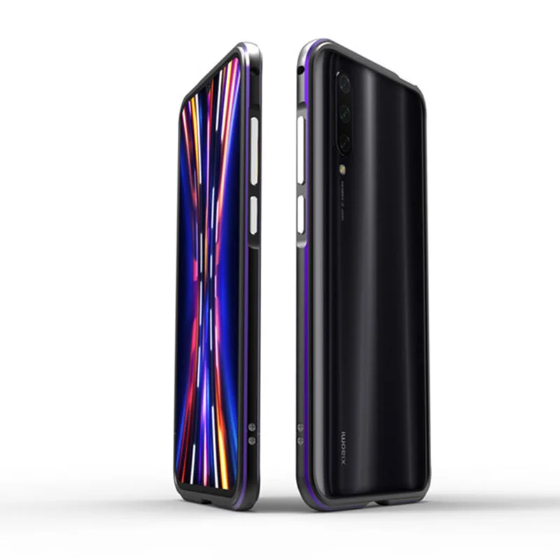 Для Xiaomi Mi A3 Lite чехол металлический каркас двойной цвет Алюминиевый Бампер Защитный чехол для Xiaomi Mi A3 Lite чехол - Цвет: black purple
