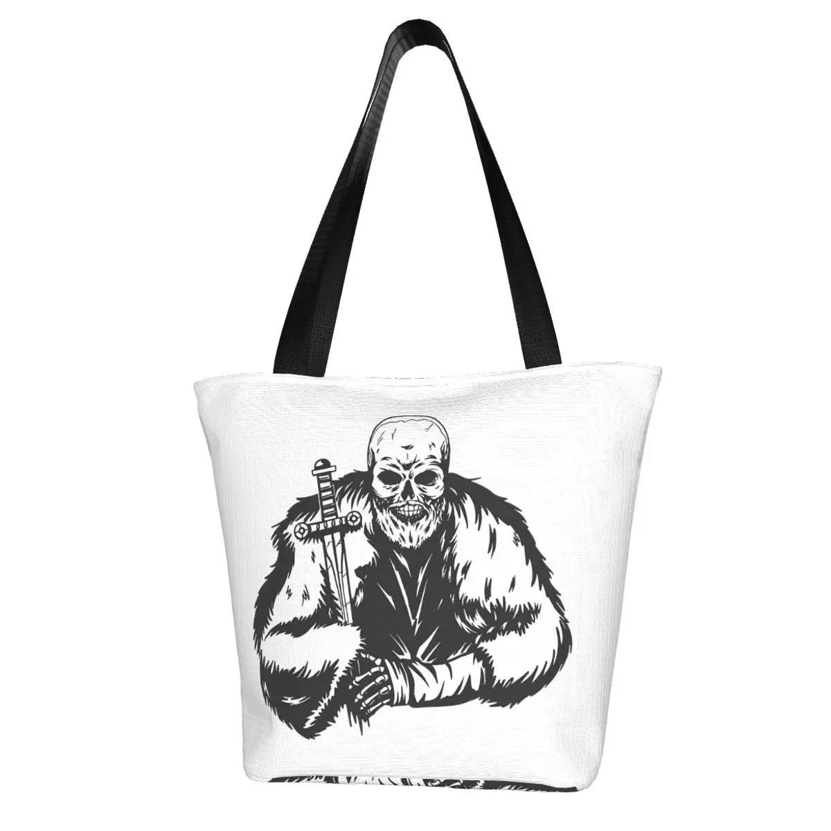Viking Warrior Skull With Sword And Coat Shopping Bag Aesthetic Cloth Outdoor Handbag Female Fashion Bags