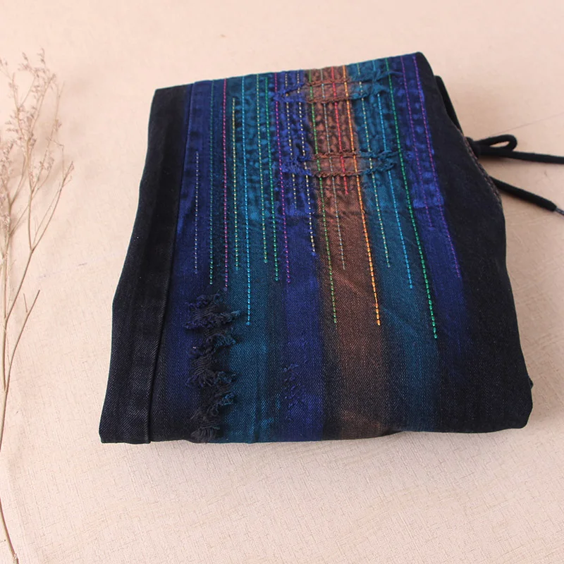 Женские Мешковатые джинсовые брюки корейские женские цветные с вышивкой Wenqi для