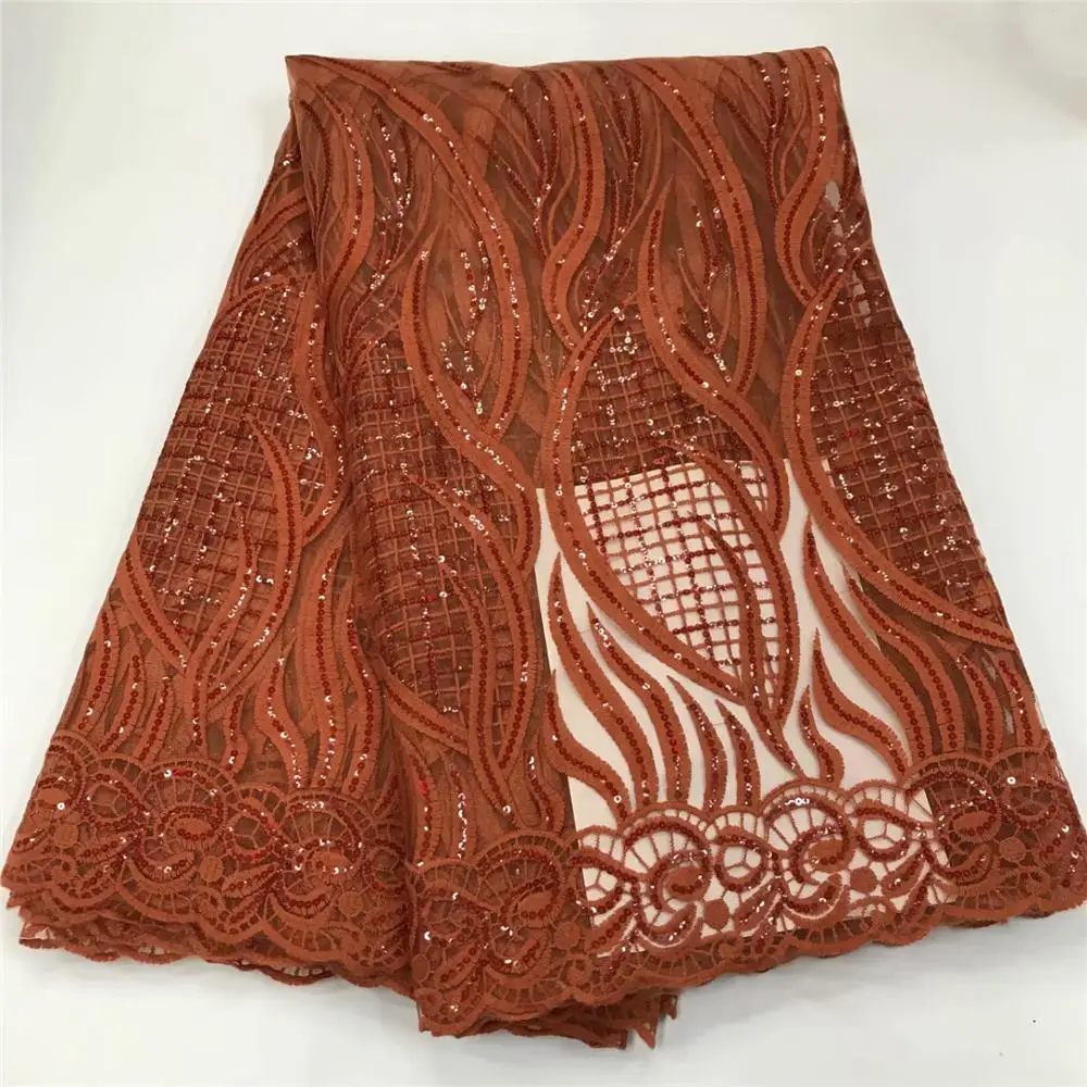 

2020 Latest French Nigerian Sequins Net Lace, High Quality African Tulle Mesh Sequence Lace Fabric For Party Dress 5 Yards