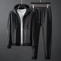 2021 new spring and autumn mens casual suit loose hooded two piece large size sportswear jacket mens
