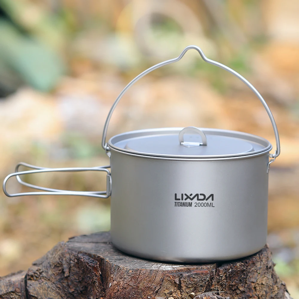 

Кастрюля Lixada из 2021 титана, со складными ручками и крышкой, для кемпинга, пешего туризма, пикника, 2 л, походный котелок для варки пищи
