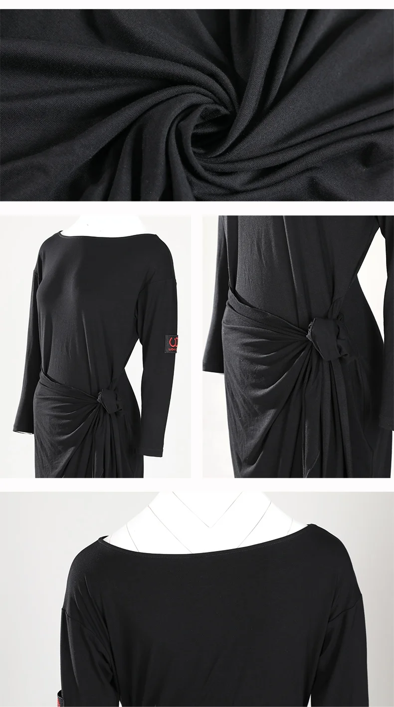 Latin Dance Dress Salsa Tango Rumba Cha Cha Samba Practice Clothes Women Black Long Sleeves Loose Performance Dresses DN4370