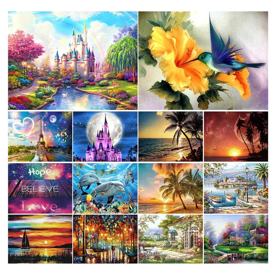 5D Картина Пейзаж песчаный пляж ювелирные изделия вышивка алмазный замок комплект полная картина мозаика