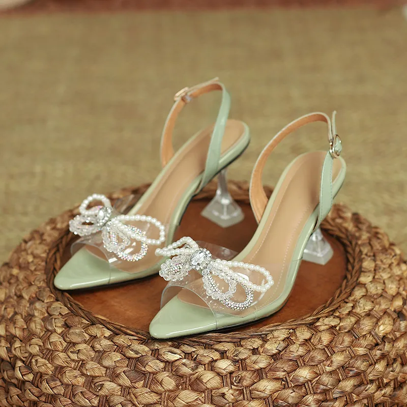 

Asumer 2021 Hot Sale Crystal High Heels Sandals Women Transparent Pvc Summer Party Wedding Shoes Bowknot Women Sandals