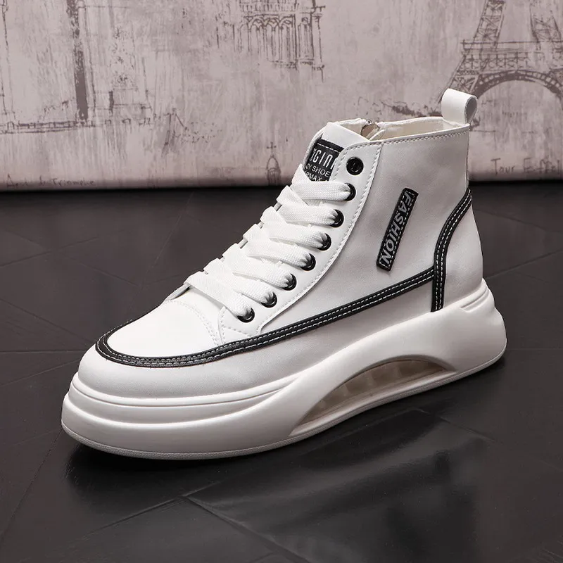 

British Fashion Mens White Casual Shoes High Top Daily Flat Platform Male Trending Leisure Zapatos For Younger 38-43 ERRFC