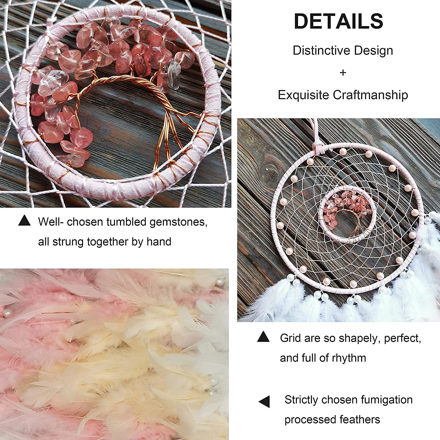 

Tree of Life Dream Catcher Home Wall Decor kawaii Room Decor With Crystal Stone Pink Teen room decoration Nursery Decor Gift