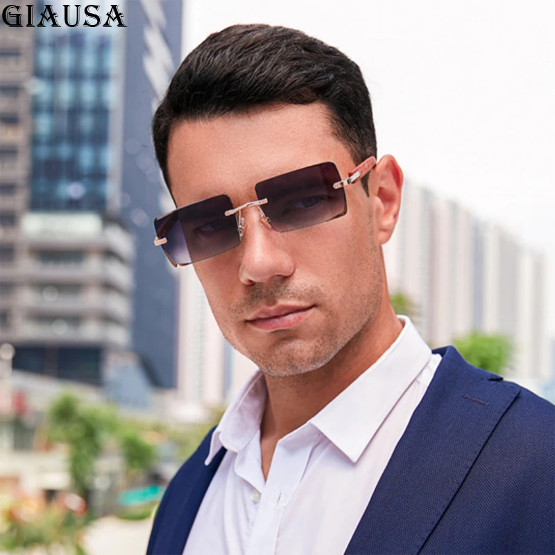 Rimless Sunglasses Men Wooden Square Glasses Fashion Retro Oculos De Sol Masculino Vintage Zonnebril Heren Vasos Decorativos